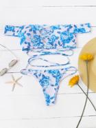 Romwe Calico Print Criss Cross Front Bikini Set
