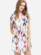 Romwe Multicolor Geometric Print Shift Dress