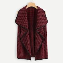 Romwe Contrast Binding Wales Check Waterfall Coat