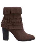 Romwe Brown Chunky High Heel Tassel Boots