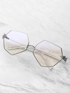 Romwe Palm Detail Polygon Glasses With Clear Lens