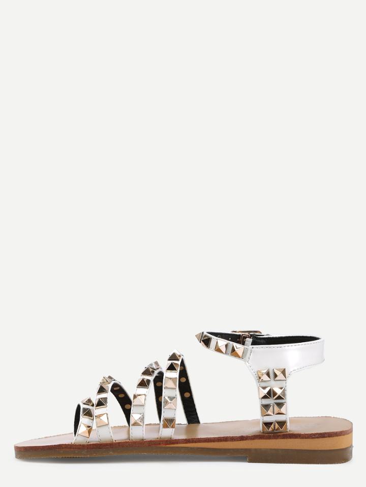 Romwe White Toe-ring Studs Strappy Sandals