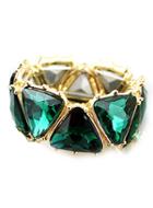 Romwe Green Gemstone Gold Geometric Bracelet