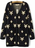Romwe With Pockets Star Print Black Cardigan