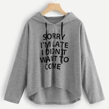 Romwe Letter Print Dip Hem Hoodie