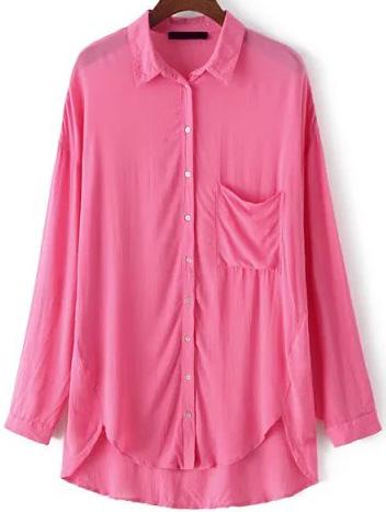 Romwe Lapel Dip Hem With Pocket Blouse