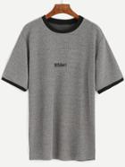 Romwe Grey Contrast Trim Embroidered T-shirt