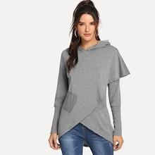Romwe Pocket Detail Solid Hoodie
