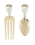 Romwe New Model Gold Plated Fork And Spoon Unique Stud Earrings