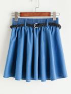 Romwe Pleated Denim Skirt With Belt