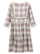 Romwe Khaki Half Sleeve Ruffle Cotton Hemp Plaids Dress