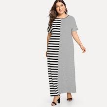 Romwe Plus Contrast Stripe Maxi Dress