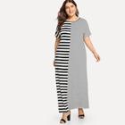 Romwe Plus Contrast Stripe Maxi Dress