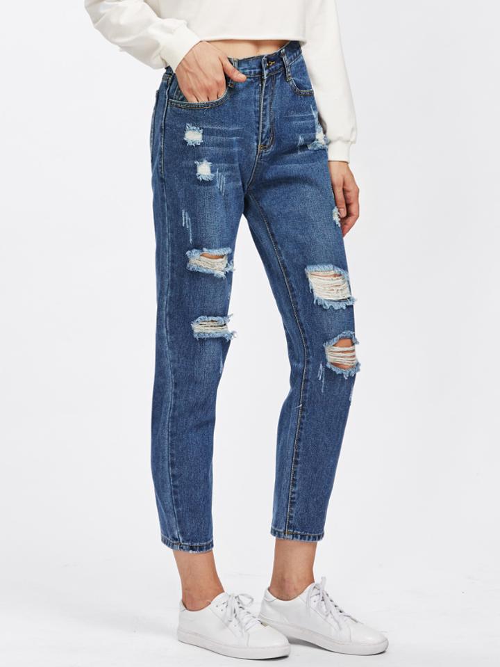 Romwe Distressing Ankle Jeans