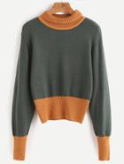 Romwe Green Contrast Trim Turtleneck Sweater