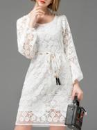 Romwe White Crochet Hollow Out Tie-waist Dress