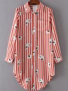Romwe Contrast Striped Shirt Dress With Pocket