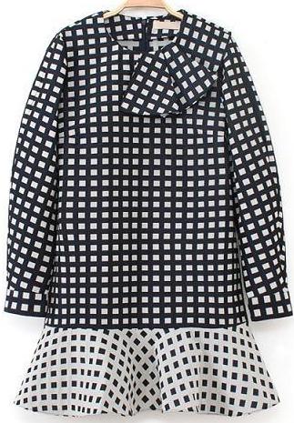 Romwe Check Print Flouncing Loose Black Dress
