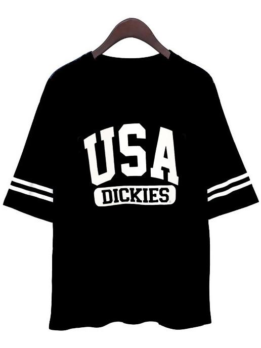 Romwe Varsity Print Black T-shirt