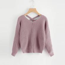 Romwe Plus Criss Cross Solid Sweater