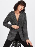 Romwe Tied Back Striped Peplum Blazer