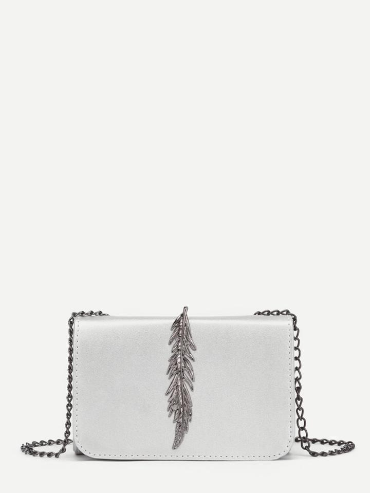 Romwe Metal Leaf Design Chain Crossbody Bag
