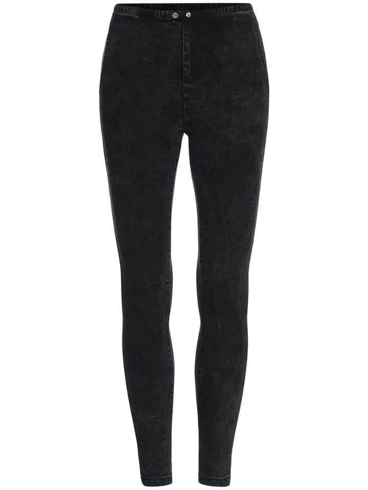Romwe Pockets Denim Slim Black Pant