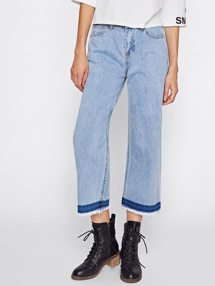 Romwe Color Block Light Wash Culotte Jeans