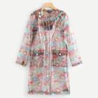 Romwe Printed Button Up Hooded Raincoat