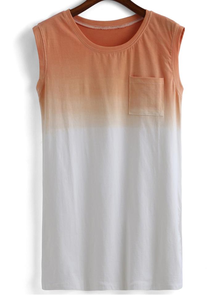 Romwe With Pocket Ombre Orange Tank Top