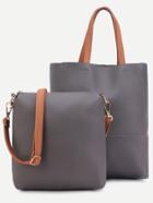 Romwe Grey Pu Tote Bag With Crossbody Bag