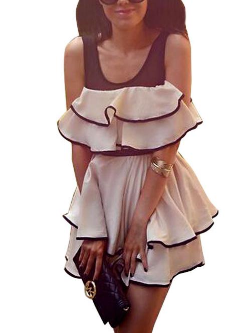 Romwe Contrast Trimmed Layered Ruffled Dress