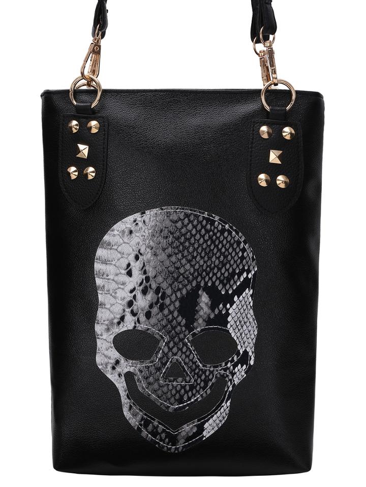 Romwe Skull Shape Patch Studded Tote Bag