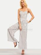 Romwe Black White Vertical Striped Spaghetti Strap Jumpsuit