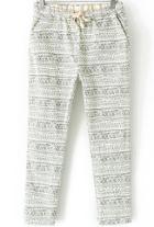 Romwe Drawstring Pocket Tribal Print Green Pant