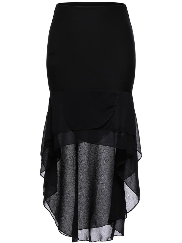 Romwe High Low Elastic Waist Skirt
