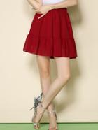 Romwe Elastic Waist Chiffon Pleated Wine Red Skirt