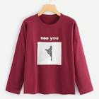 Romwe Plus Letter And Cat Print Sweatshirt