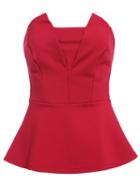 Romwe Strapless Peplum Hem Wine Red Tank Top