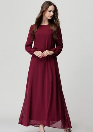 Romwe Maxi Chiffon Wine Red Dress With Belt