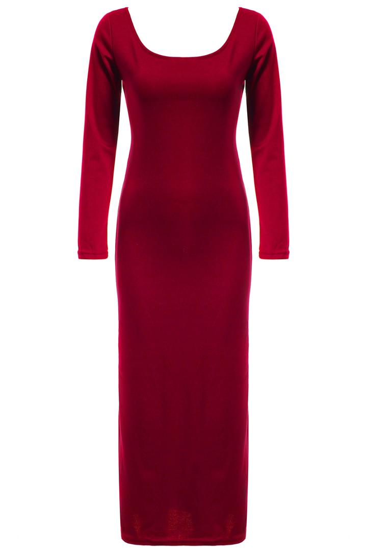 Romwe Backless Slim Wine Red Dress