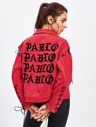 Romwe Letter Print Back Lace Up Sleeve Denim Jacket