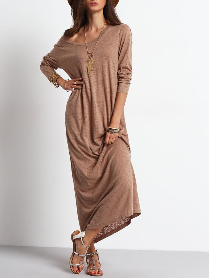Romwe Scoop Neck Casual Maxi Dress