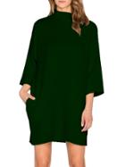 Romwe Dark Green High Neck Pockets Dress