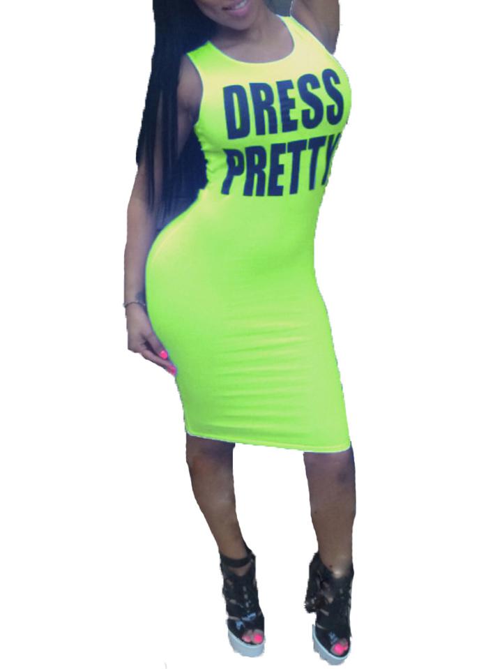 Romwe Letter Print Sheath Neon Green Dress