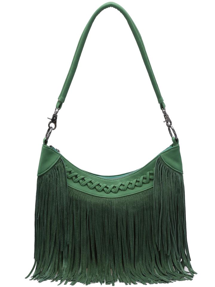 Romwe Green Tassel Pu Shoulder Bag