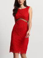 Romwe Bright Red See-through Insert Zipper Back Lace Dress