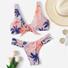 Romwe Random Flamingo Print Knot Top With Cut Side Bikini Set
