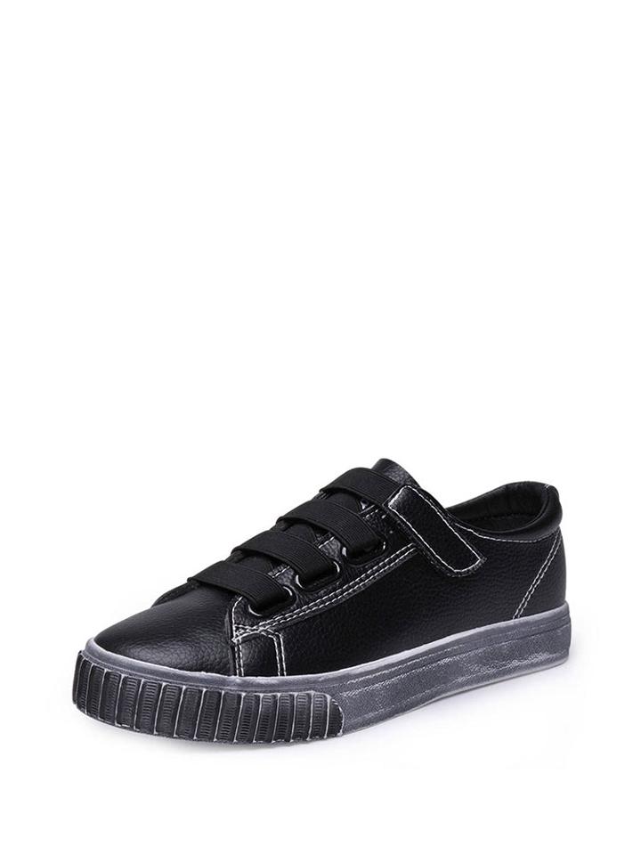 Romwe Contrast Stitching Elastic Velcro Pu Sneakers