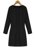 Romwe Women Cable Knit Black Sweater Dress